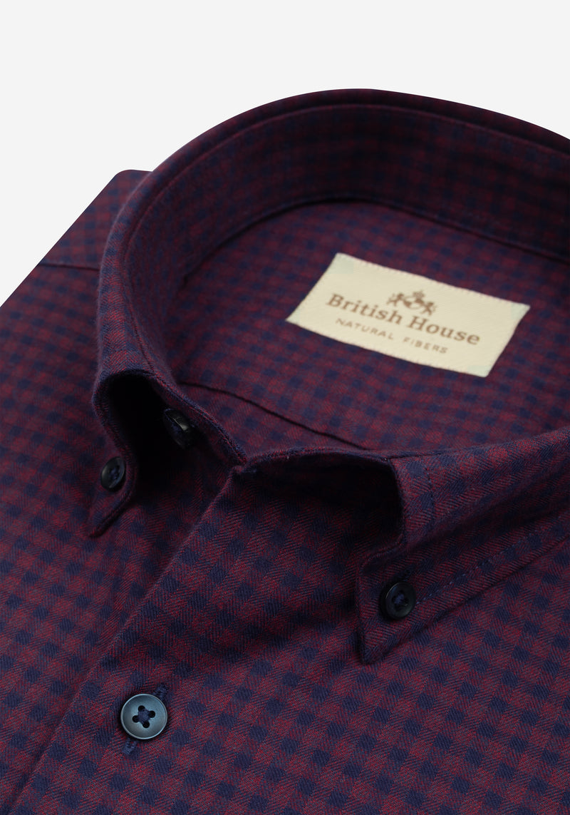 Twilight Burgundy Checked Flannel Twill Shirt