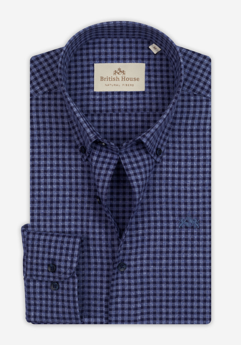 Claret Navy Checked Flannel Twill Shirt