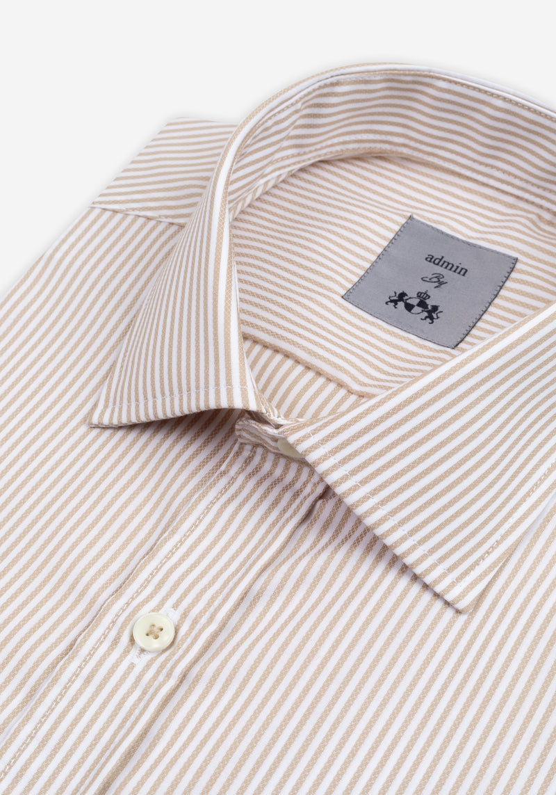 Almond Beige Stripe Basket Weave Shirt