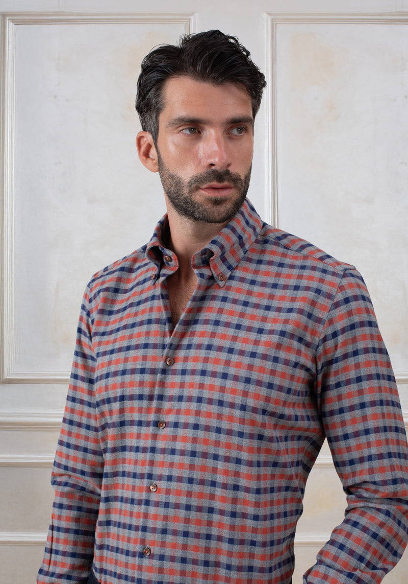 Rust Orange Navy Checked Flannel Shirt