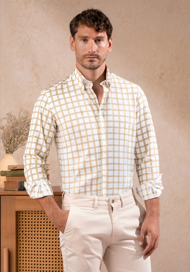 Camel Beige Checked Signature Twill Shirt