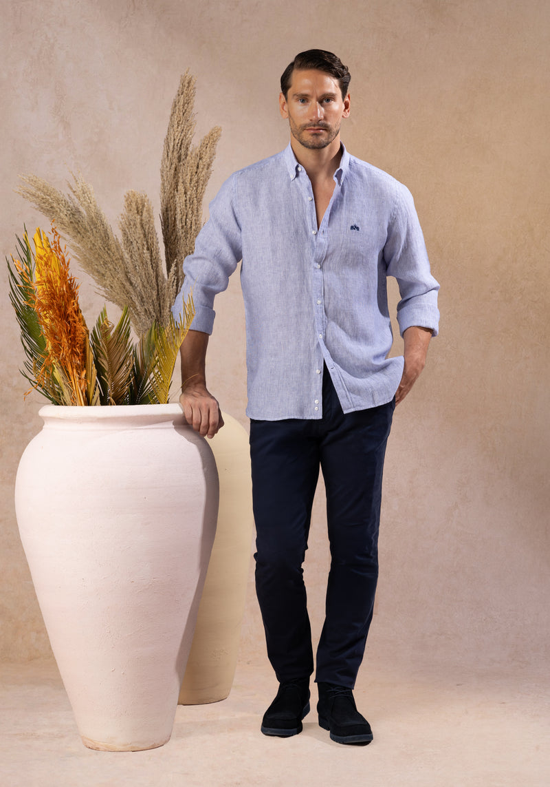 Atlantic Blue Stripe Belgian Linen Shirt