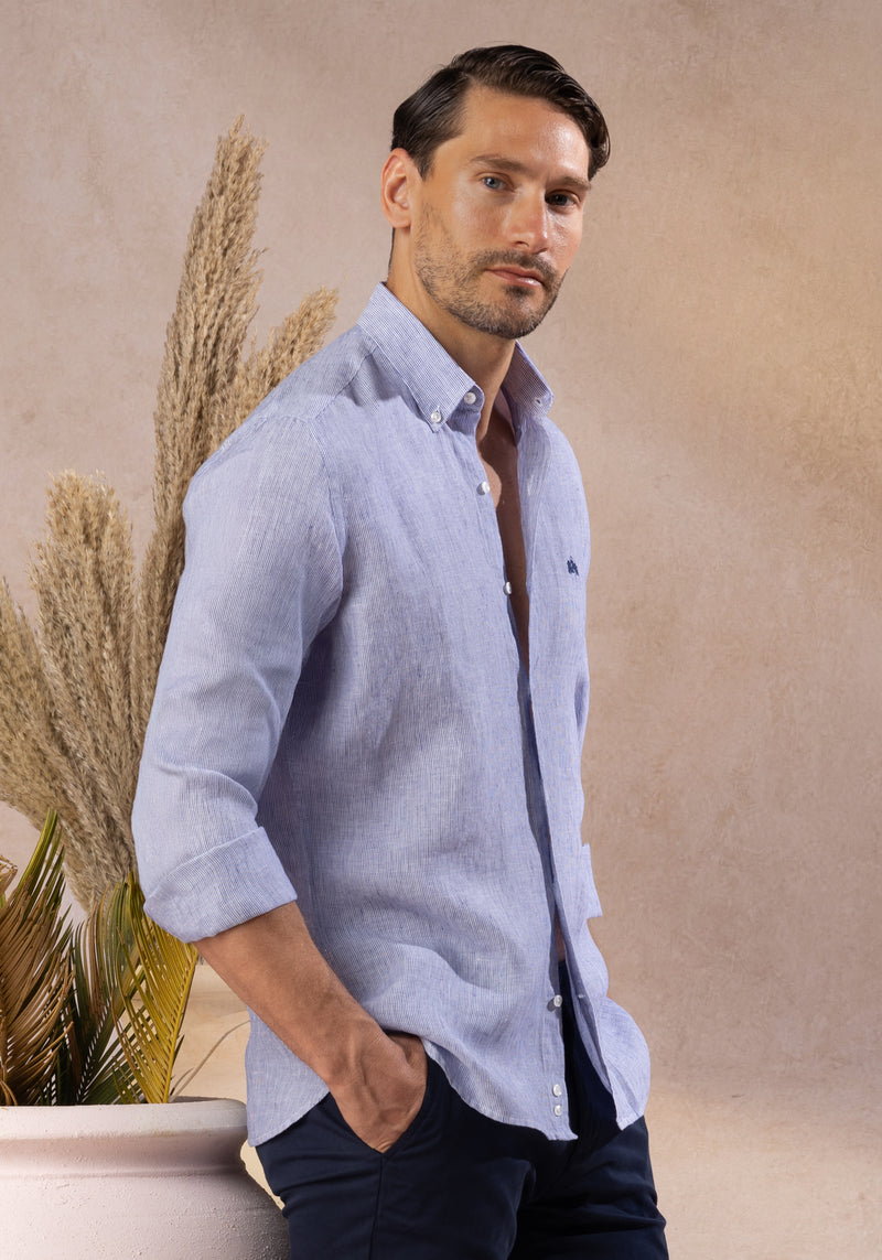 Atlantic Blue Stripe Belgian Linen Shirt