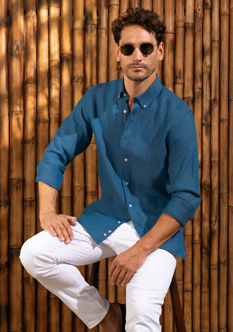 Ocean Teal Belgian Linen Shirt