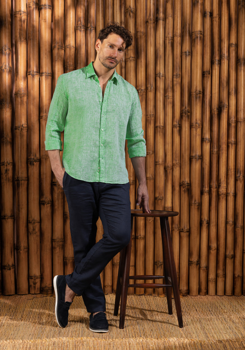 Palm Green Belgian Linen Shirt