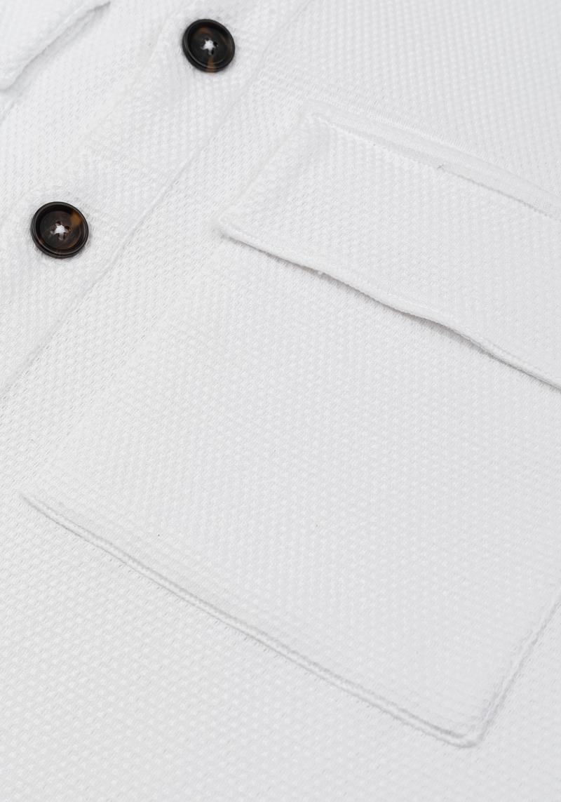 Powder White Basket Weave Overshirt