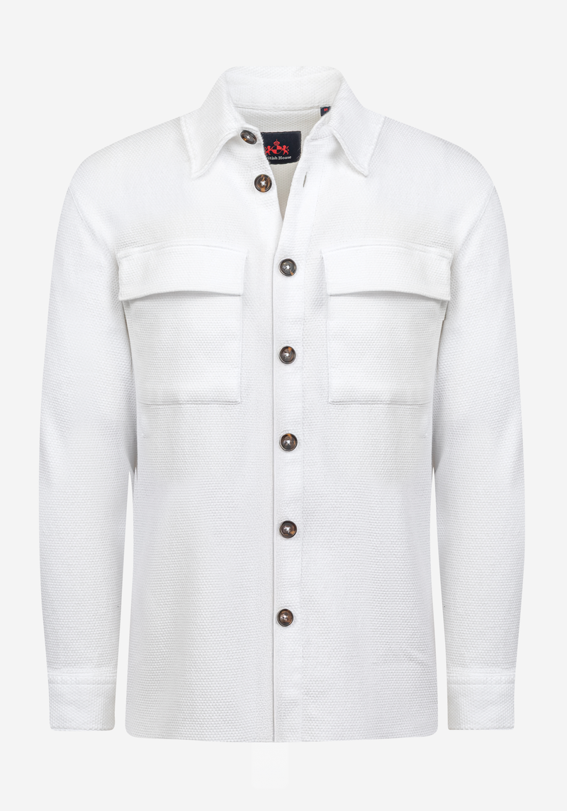 Powder White Basket Weave Overshirt
