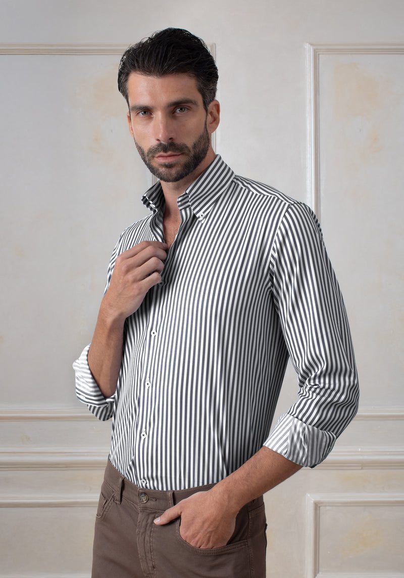 Charcoal Black Stripe Aero-Hybrid Shirt