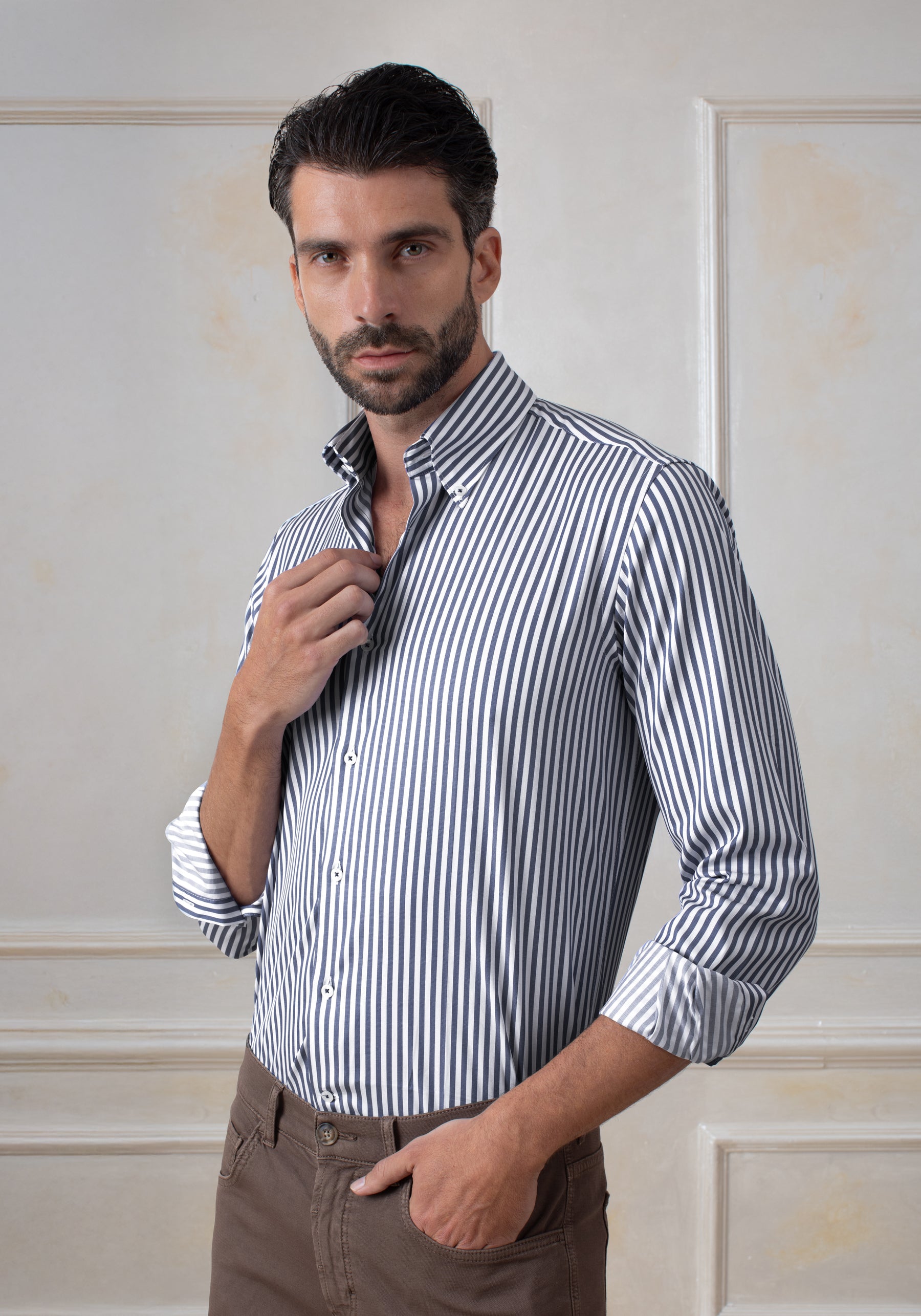 Marine Navy Stripe Aero-Hybrid Shirt