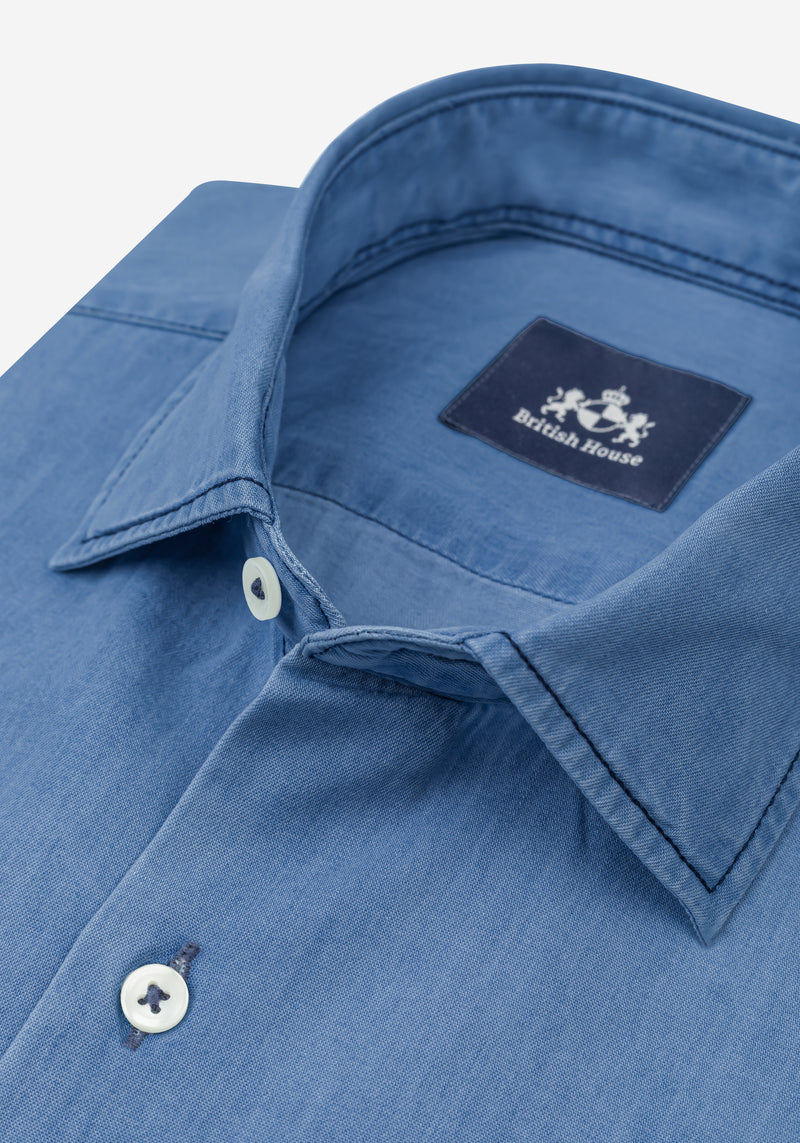 Soft Blue Washed Denim Shirt