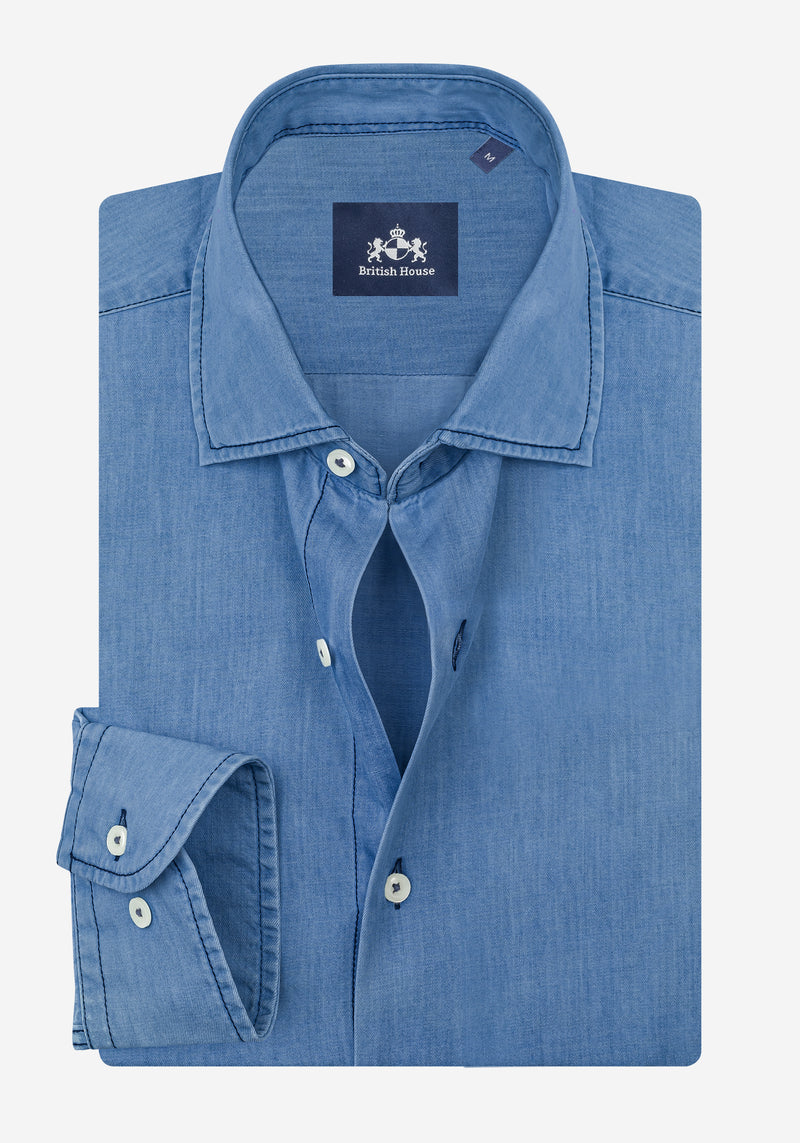 Soft Blue Washed Denim Shirt