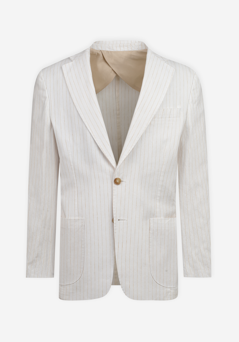 White Desert Beige Stripe Cotton Tencel Linen Blazer