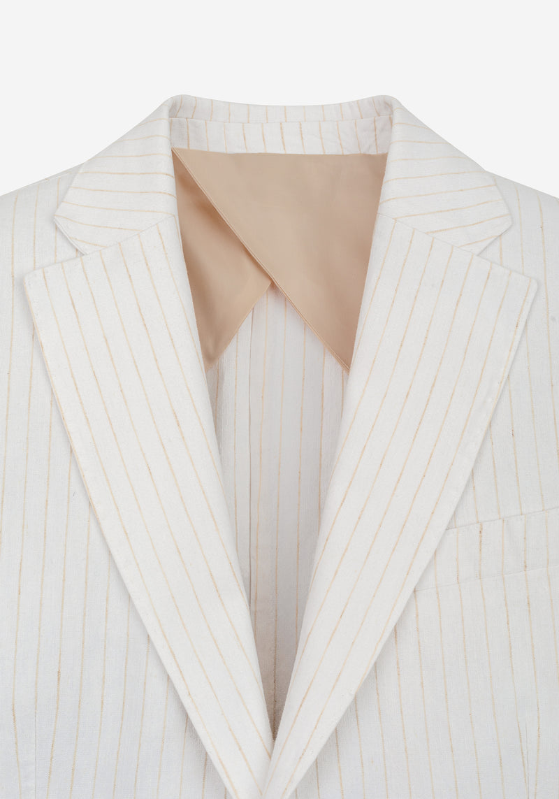 White Desert Beige Stripe Cotton Tencel Linen Blazer