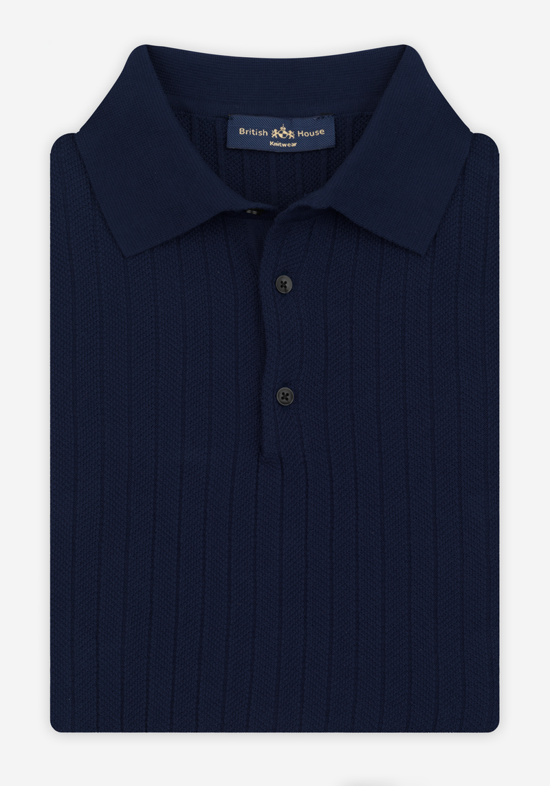 Midnight Blue Knitted Polo Shirt