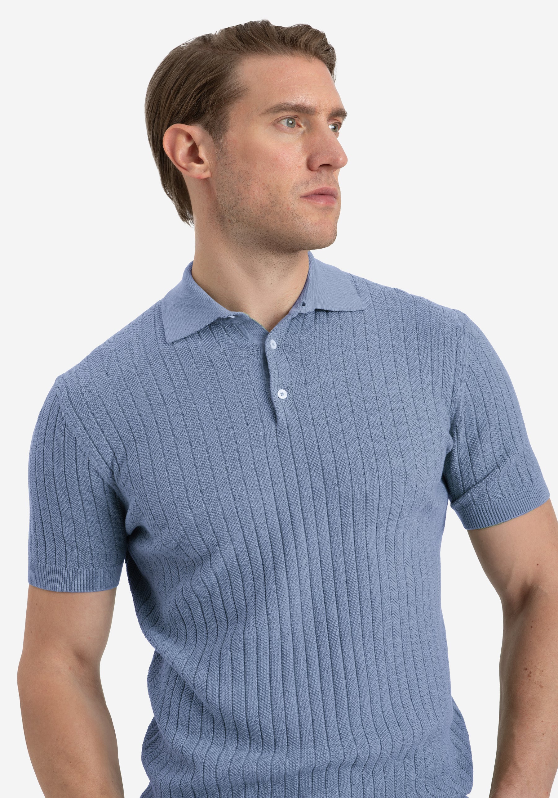 Powder Blue Knitted Polo Shirt