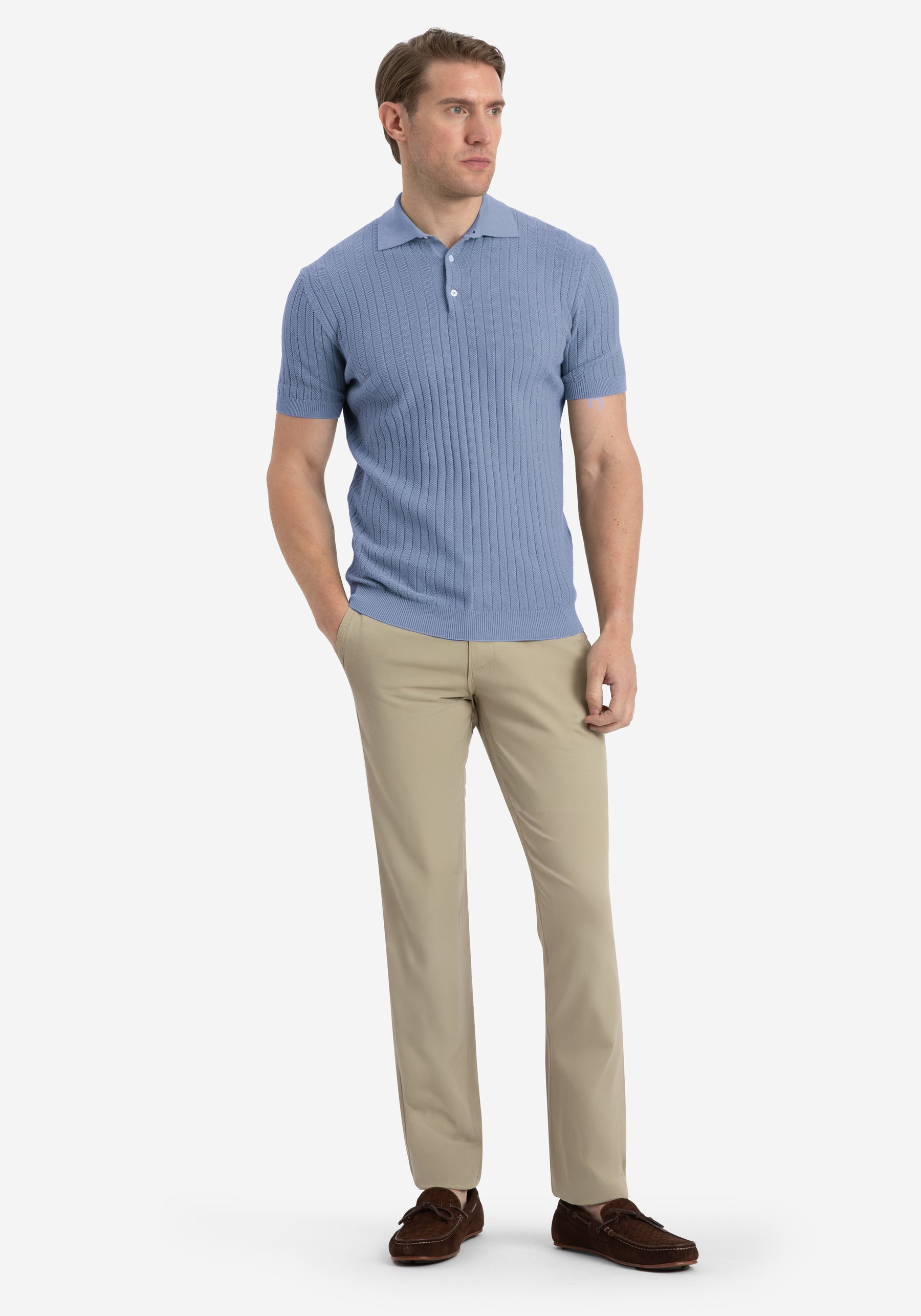 Powder Blue Knitted Polo Shirt