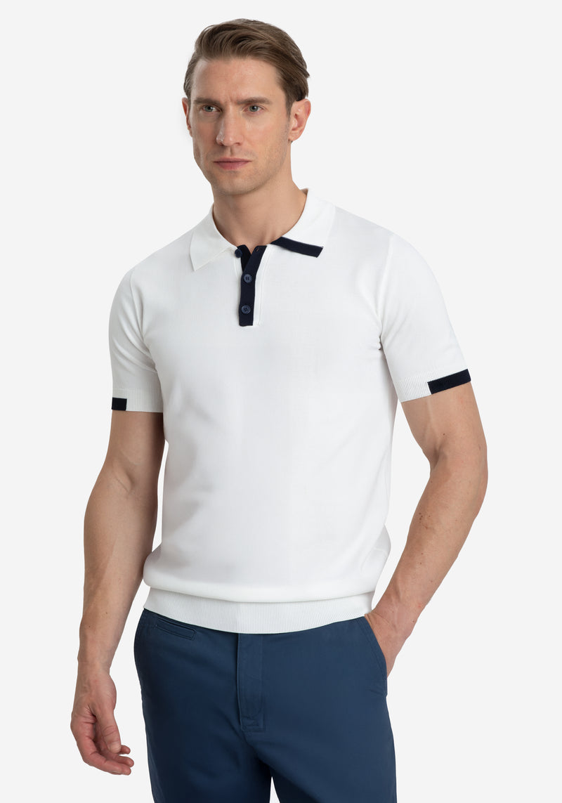 Powder White Polyamide Knitted Polo Shirt
