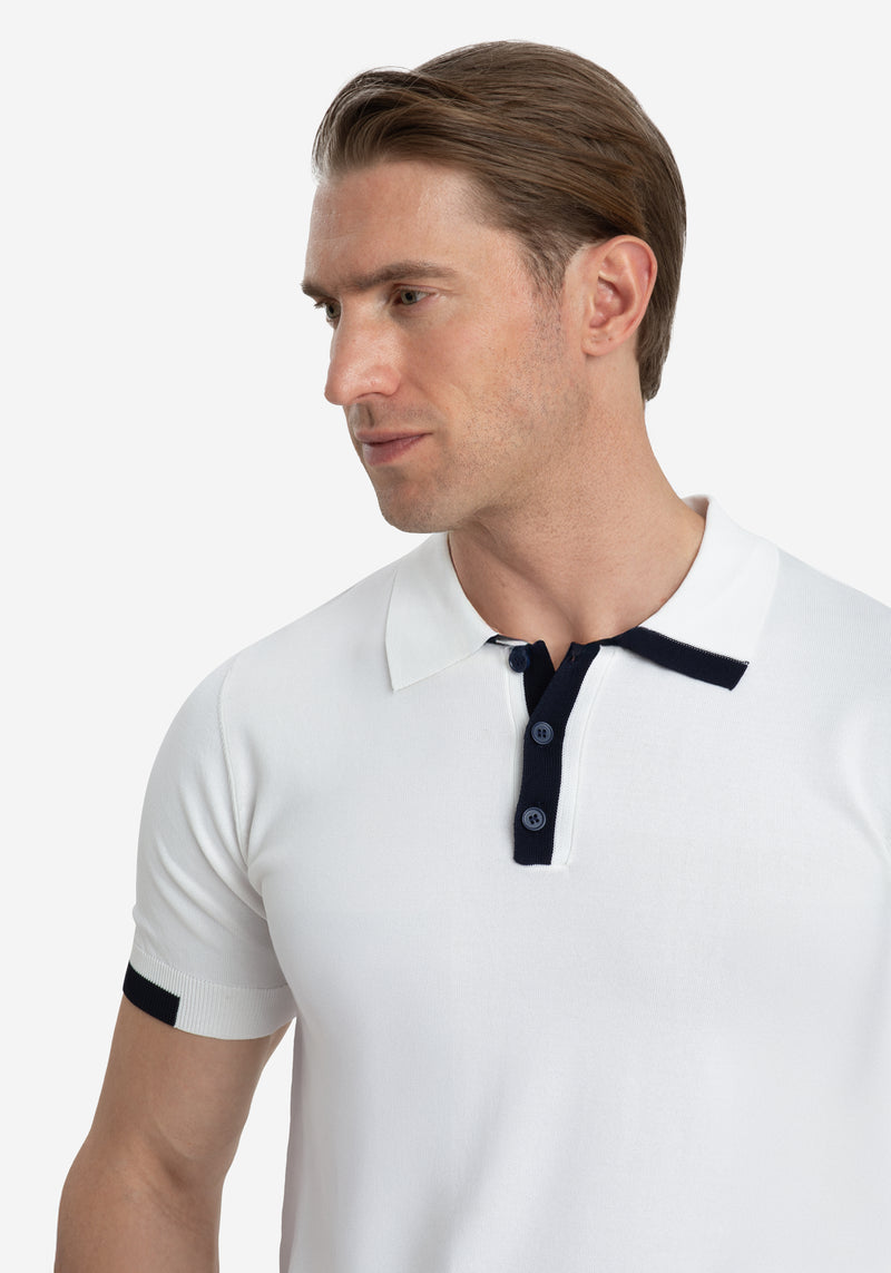Powder White Polyamide Knitted Polo Shirt