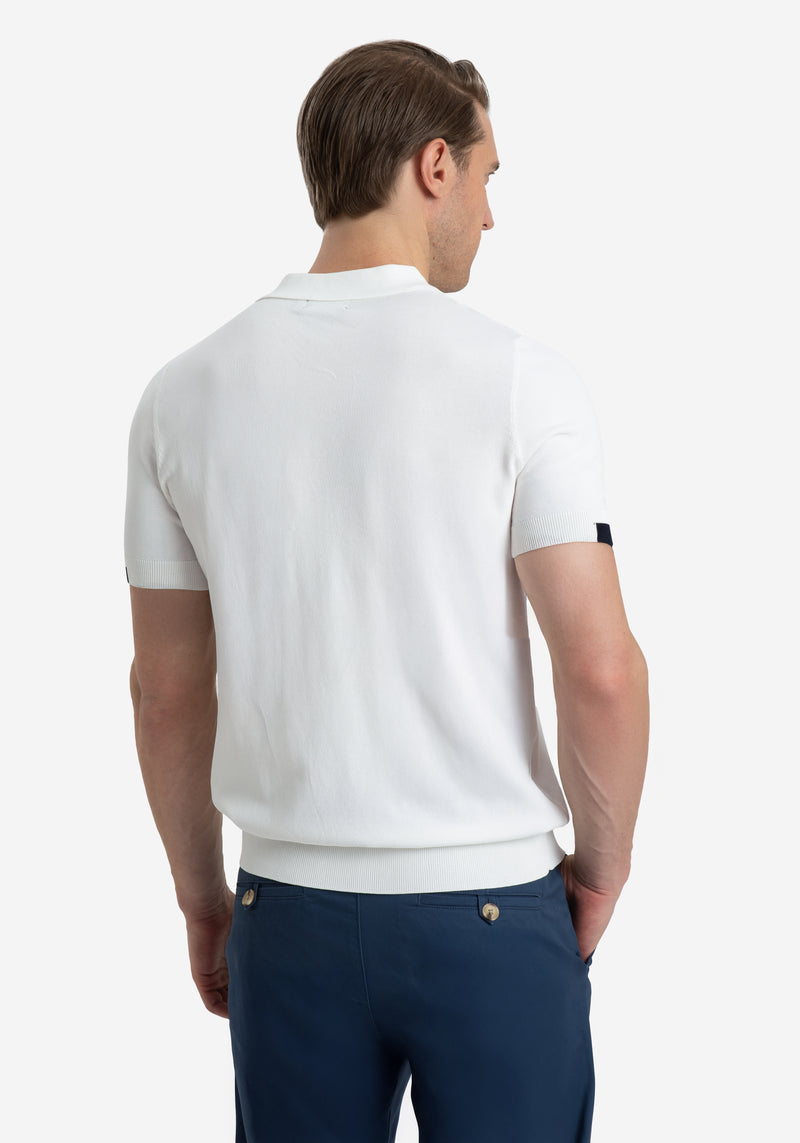 Powder White Polyamide Knitted Polo Shirt