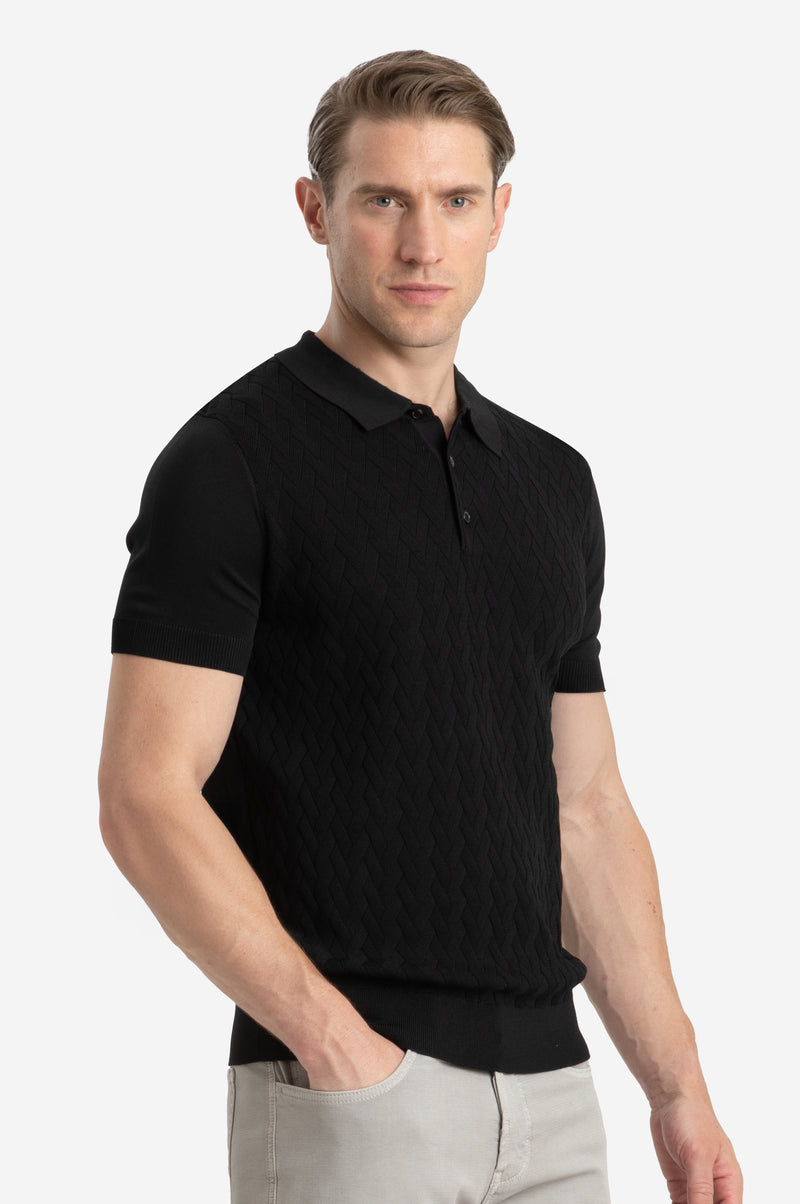 Carbon Black Polyamide Knitted Polo Shirt