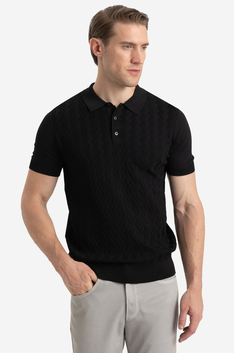 Carbon Black Polyamide Knitted Polo Shirt