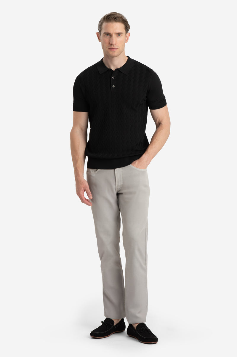 Carbon Black Polyamide Knitted Polo Shirt