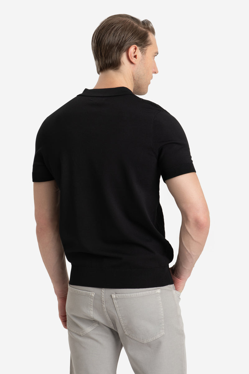 Carbon Black Polyamide Knitted Polo Shirt