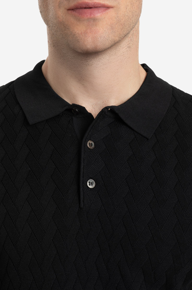 Carbon Black Polyamide Knitted Polo Shirt