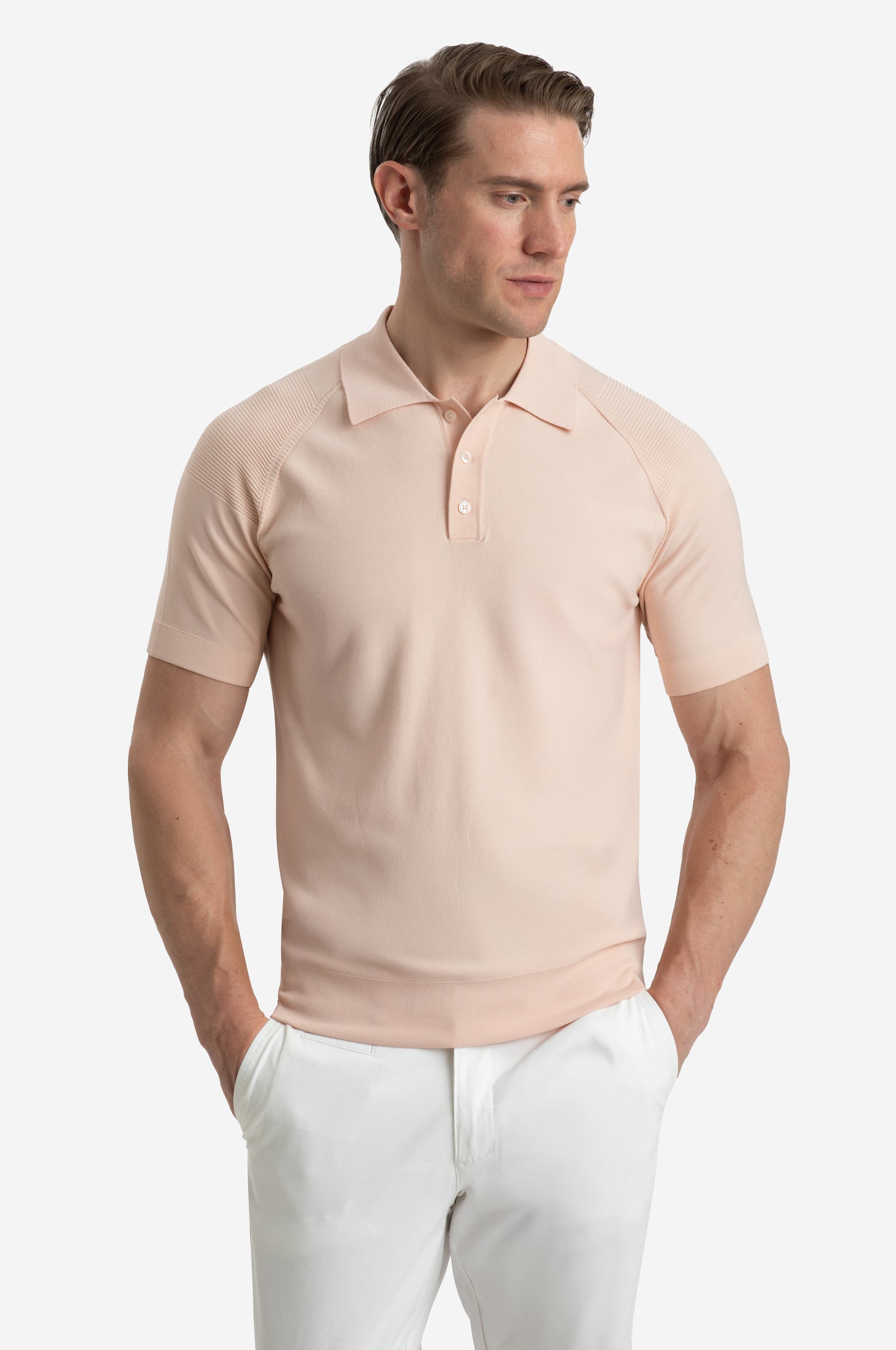 Pale Rose Polyamide Knitted Polo Shirt