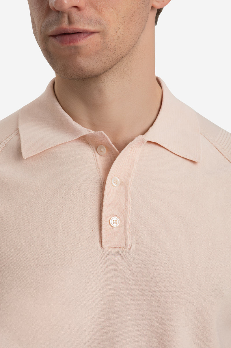 Pale Rose Polyamide Knitted Polo Shirt
