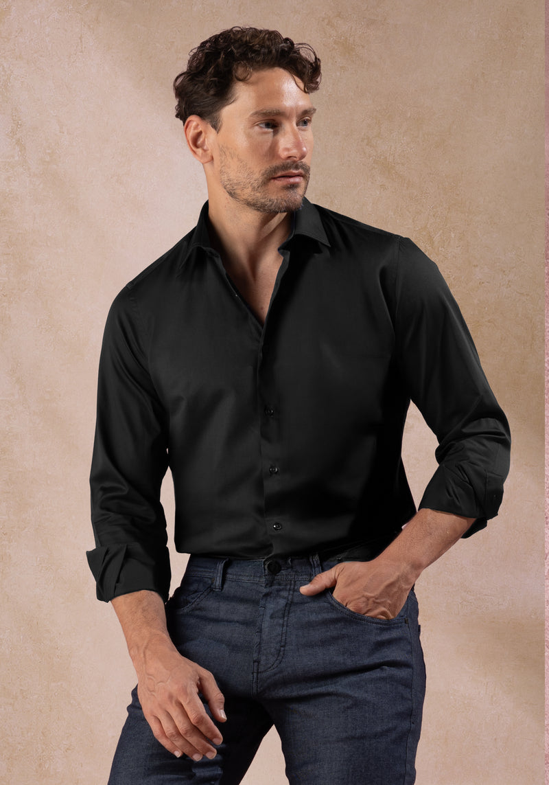 Crow Black Luxe Twill Shirt - Wrinkle-free