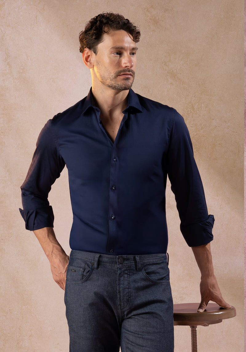 Antique Navy Luxe Twill Shirt - Wrinkle-free