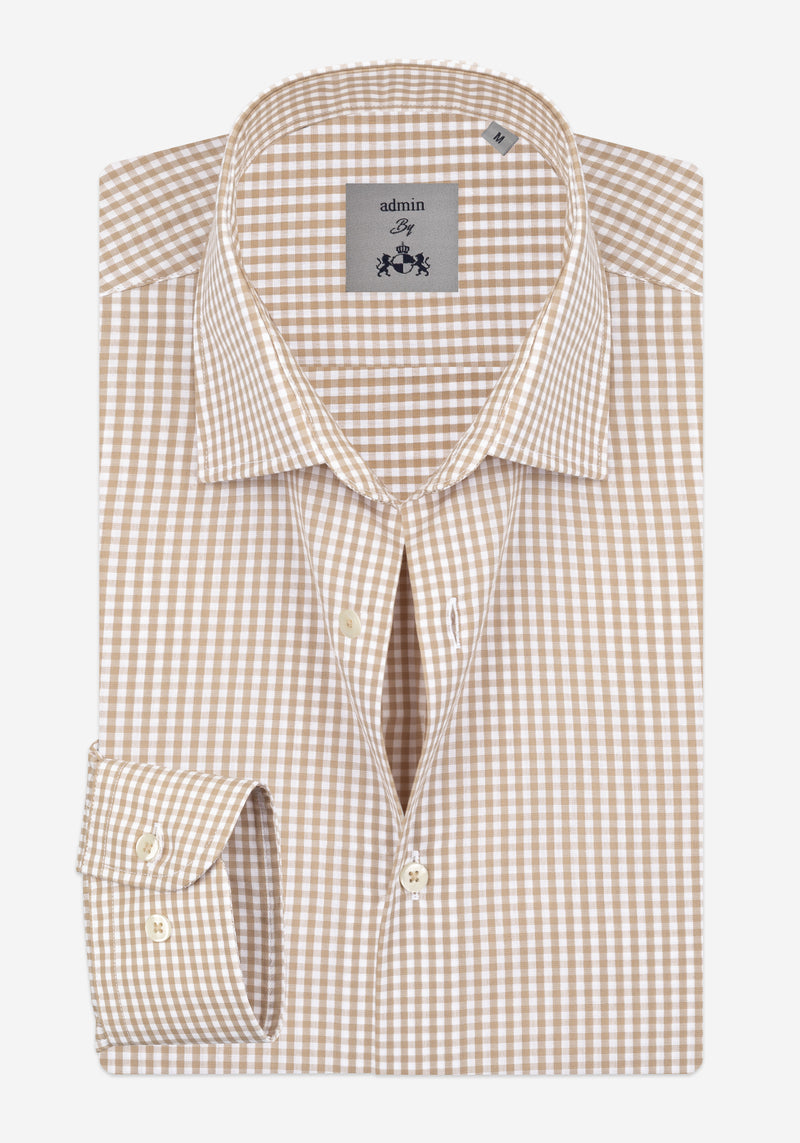 Dust Beige Checked Poplin Shirt