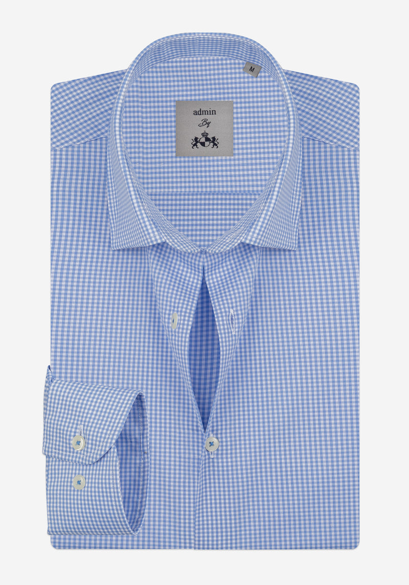Pale Blue Checked Poplin Shirt