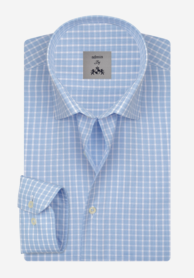 Powder Blue Checked Poplin Shirt
