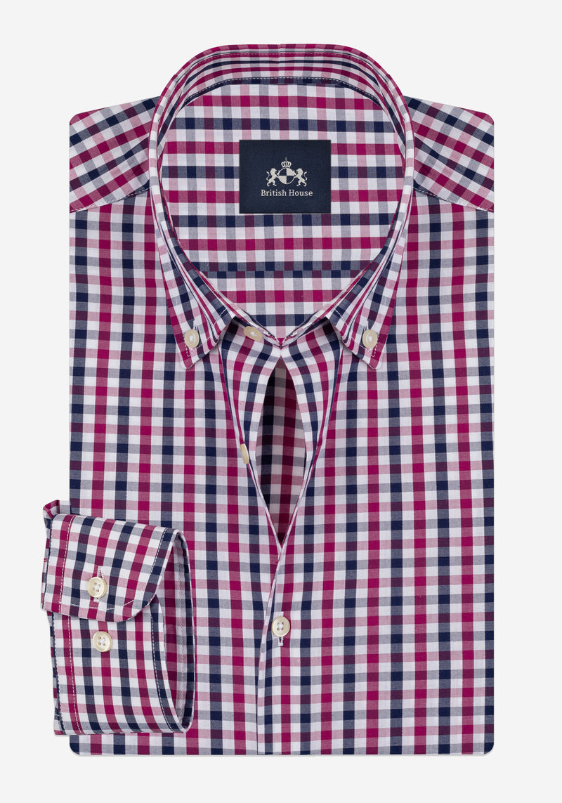 Claret Burgundy Checked Oxford Shirt