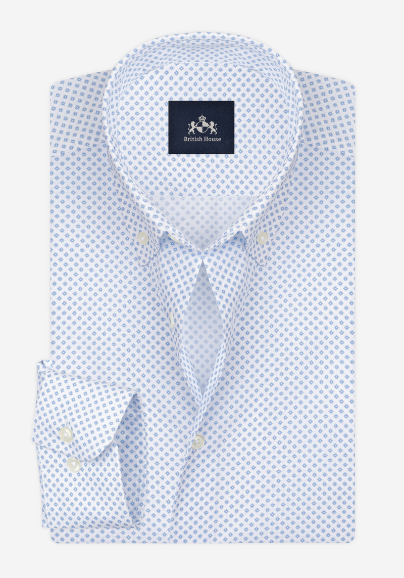 White Blue Floral Poplin Shirt