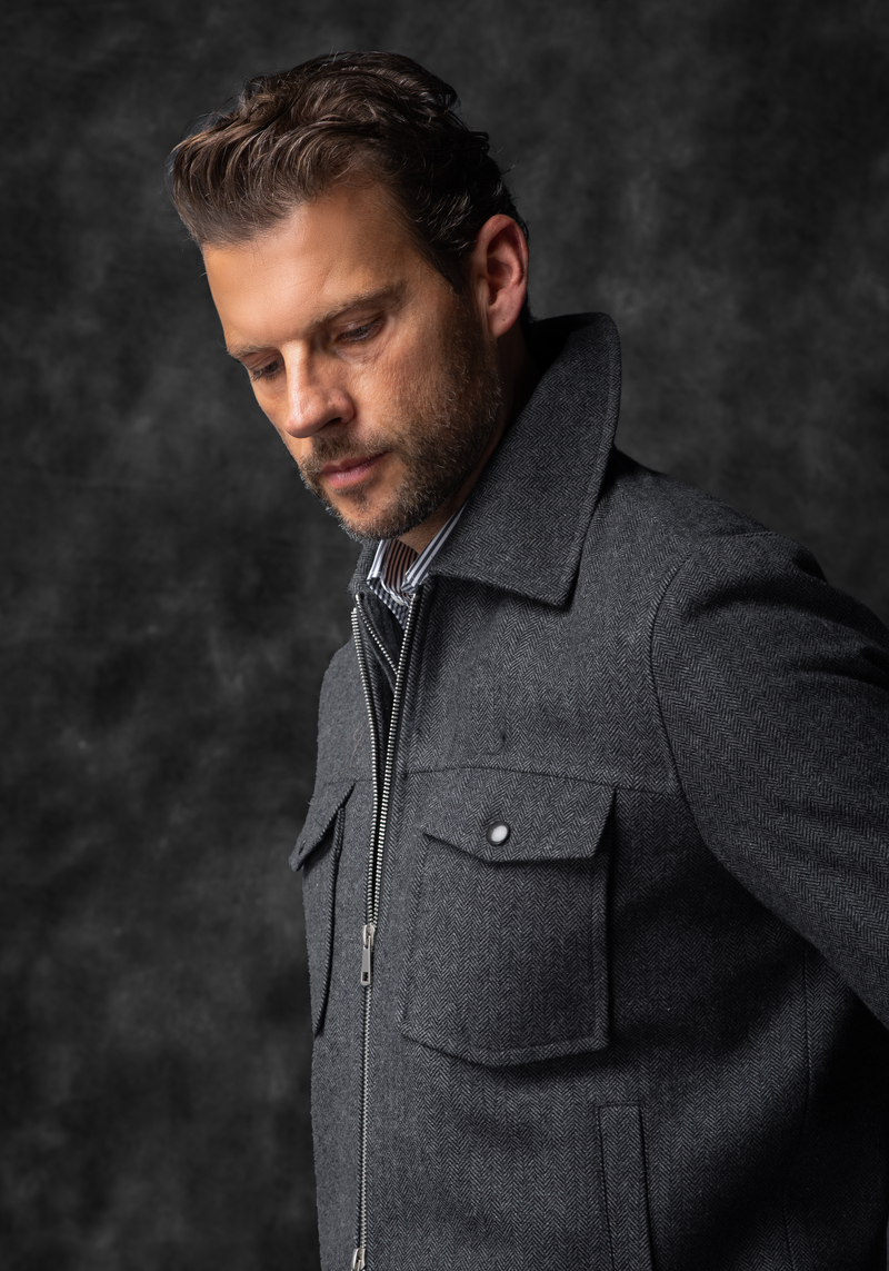 Anthracite Grey Wool-Blend Bomber Jacket