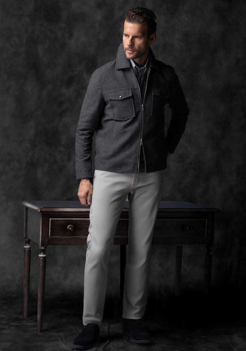 Anthracite Grey Wool-Blend Bomber Jacket