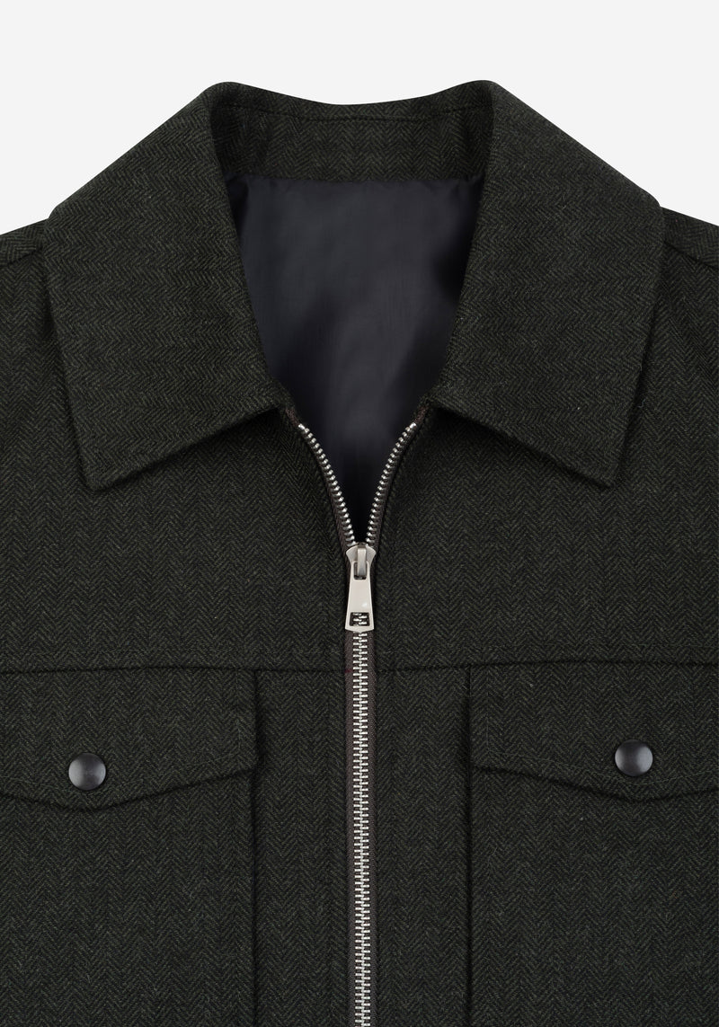 Canyon Olive Wool-Blend Bomber Jacket