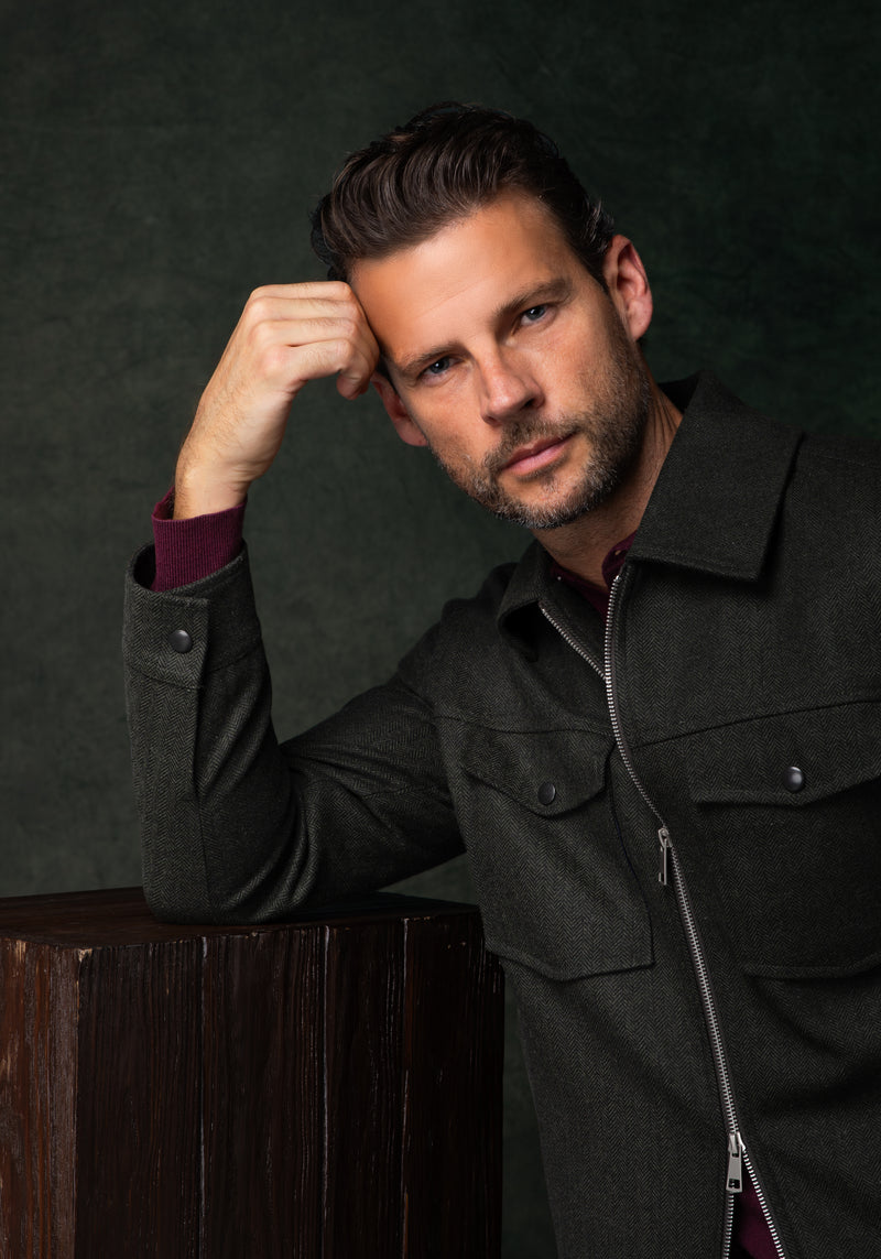 Canyon Olive Wool-Blend Bomber Jacket