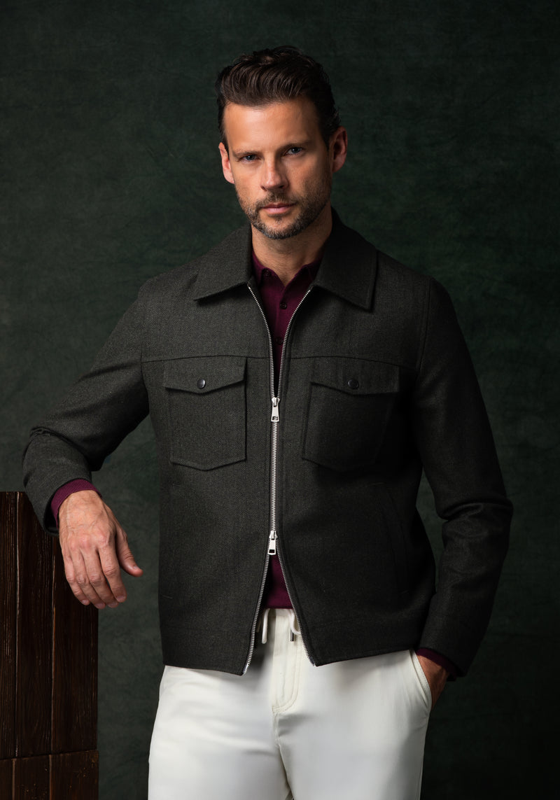 Canyon Olive Wool-Blend Bomber Jacket