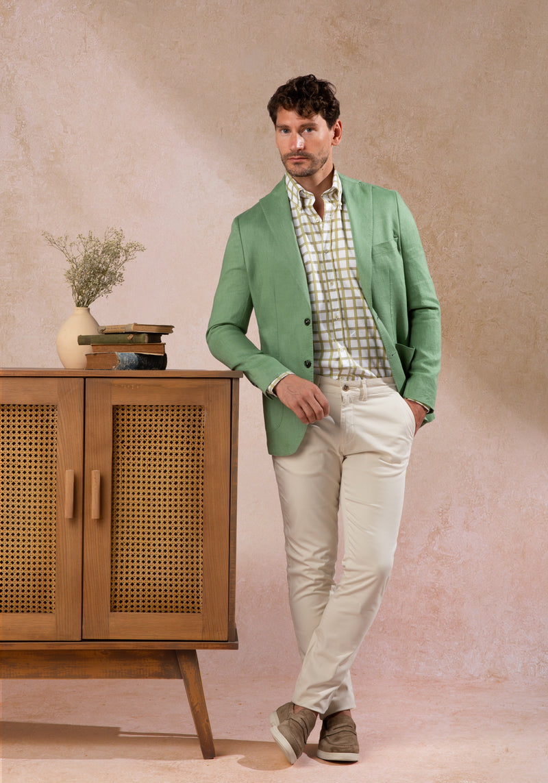 Herbal Green Pure Linen Blazer