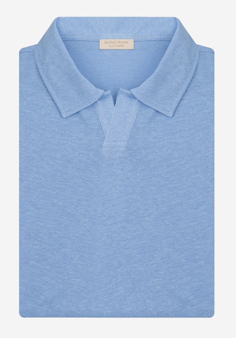 Serene Blue Linen-Blend V-Polo