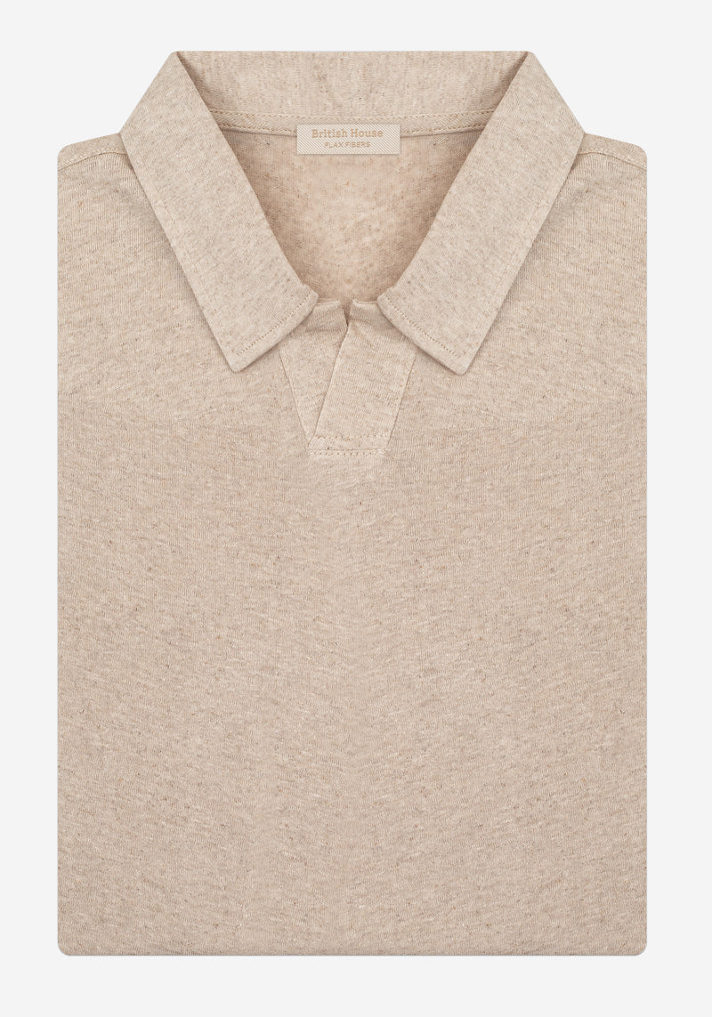 Dune Beige Linen-Blend V-Polo