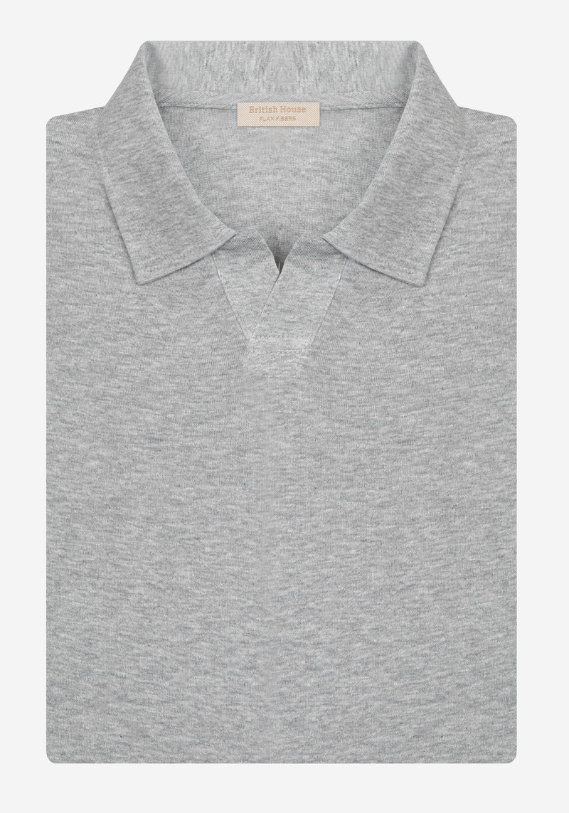 Ash Grey Linen-Blend V-Polo