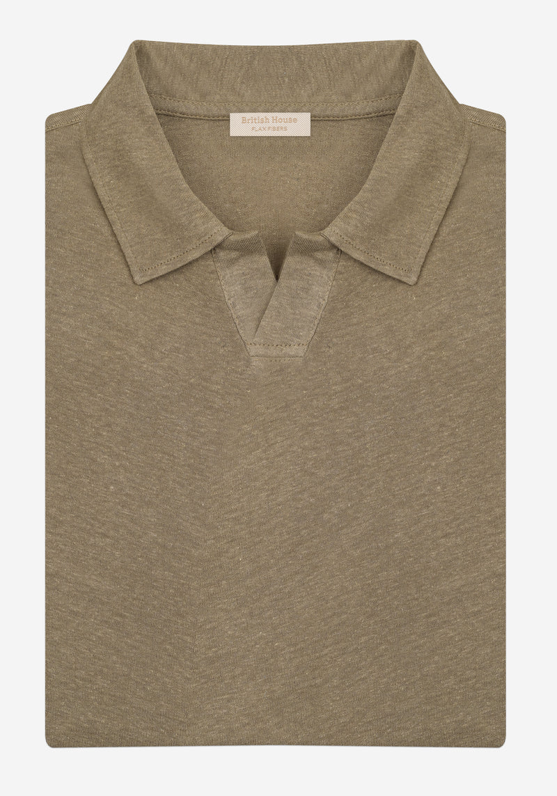Clay Brown Linen-Blend V-Polo
