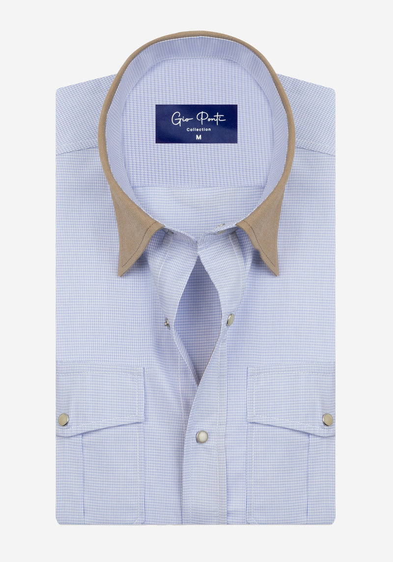 Powder Blue Checked Houndstooth Shirt