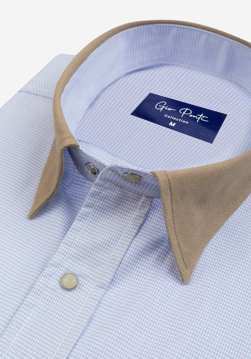 Powder Blue Checked Houndstooth Shirt
