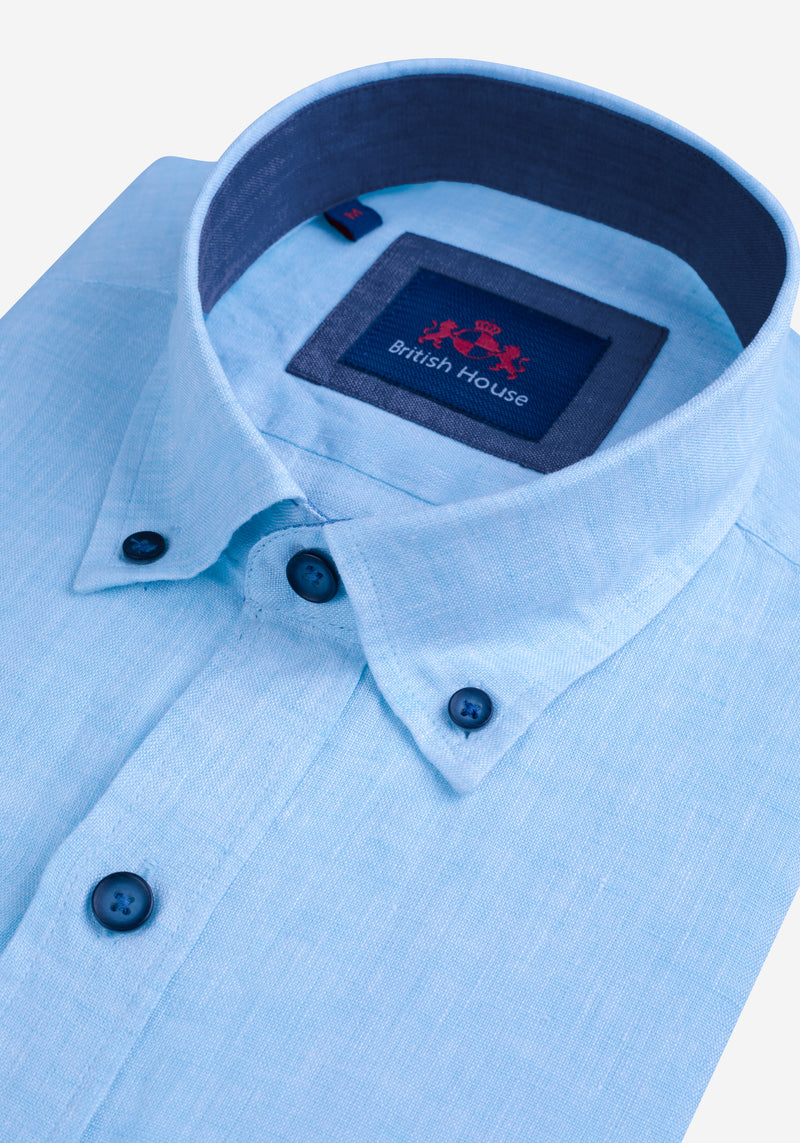 Electric Blue Belgian Linen Shirt